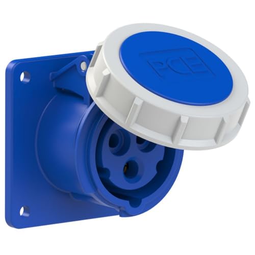 CEE Steckdose Stecker Kupplung Starkstrom Drehstrom Anbausteckdosen Wandstecker Phasenwender PCE CEE-Wandsteckdose 16A/32A/63A 6h IP44/IP67, TYP:CEE-Anbausteckdose gerade (75x75mm) 32A 3p 6h IP67 von PCE