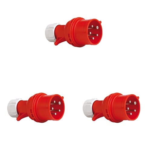 PCE 40829L CEE-Stecker mit Phasenwender, 16A, rot, lose, 3er Pack von PCE