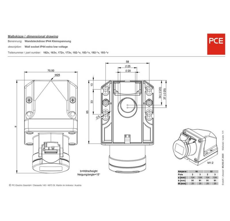PCE Steckdose PCE 162v CEE Wandsteckdose 16 A 2polig 24 V 1 St. von PCE