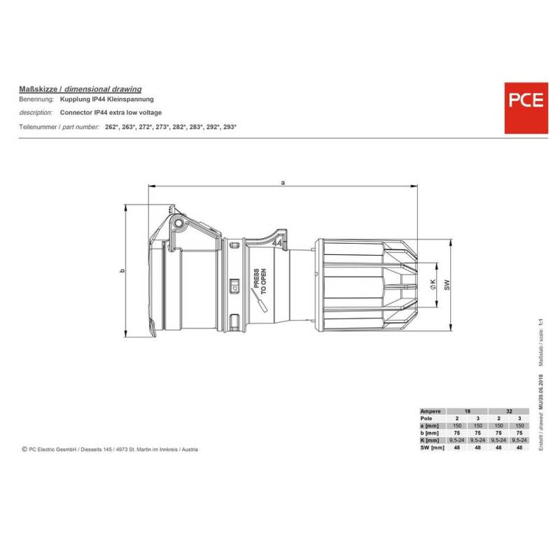 PCE Steckdose PCE 282-12v CEE Kupplung 16 A 2polig 42 V 1 St. von PCE