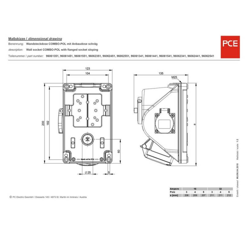 PCE Steckdose PCE 96061551 CEE Wandsteckdose 16 A 5polig 400 V 1 St. von PCE