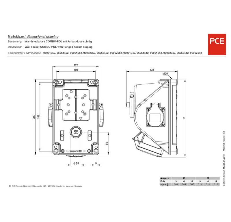 PCE Steckdose PCE 96061552 CEE Wandsteckdose 16 A 5polig 400 V 1 St. von PCE