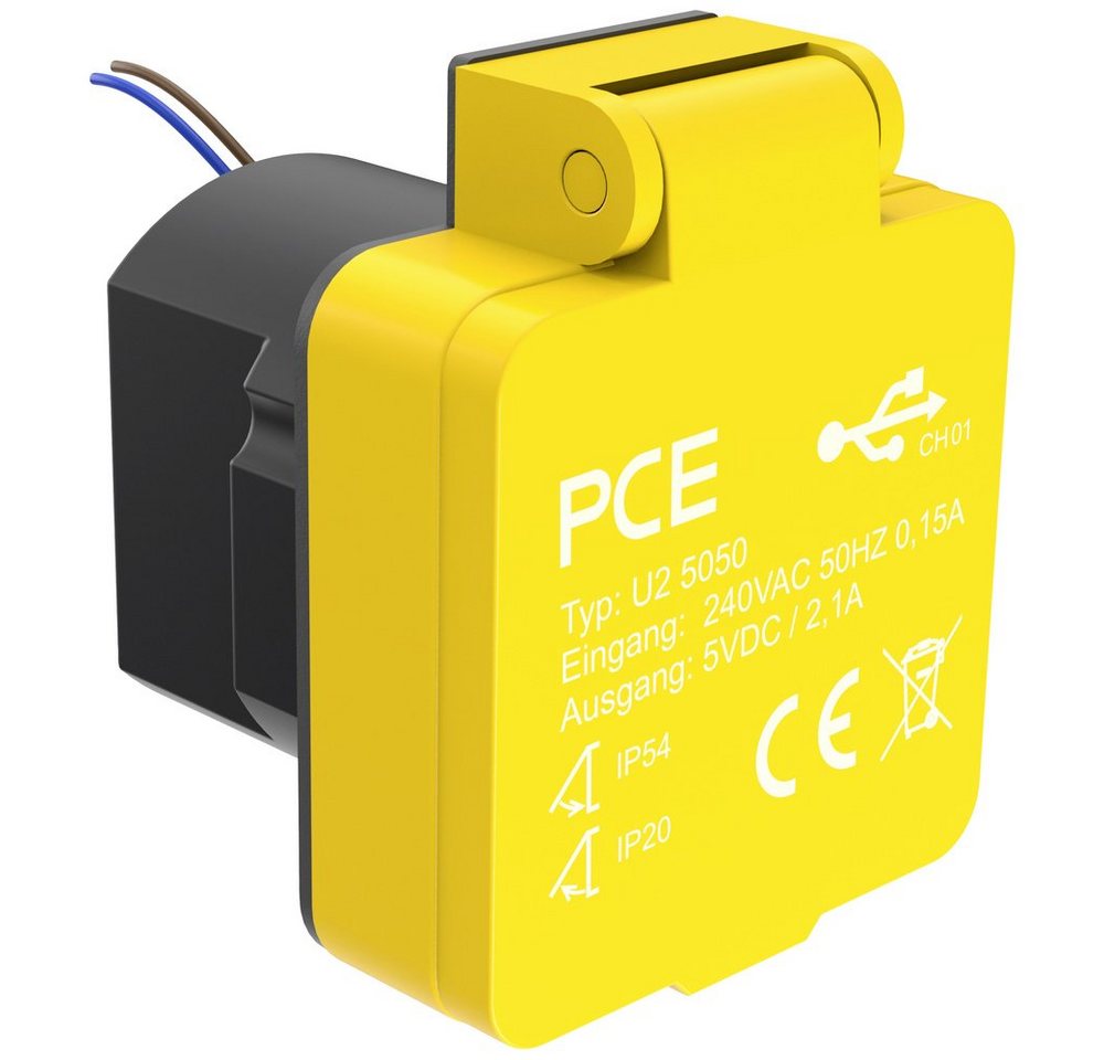 PCE Steckdose PCE U25050 Aufputz-Steckdose mit USB-Ladeausgang IP54 Gelb von PCE