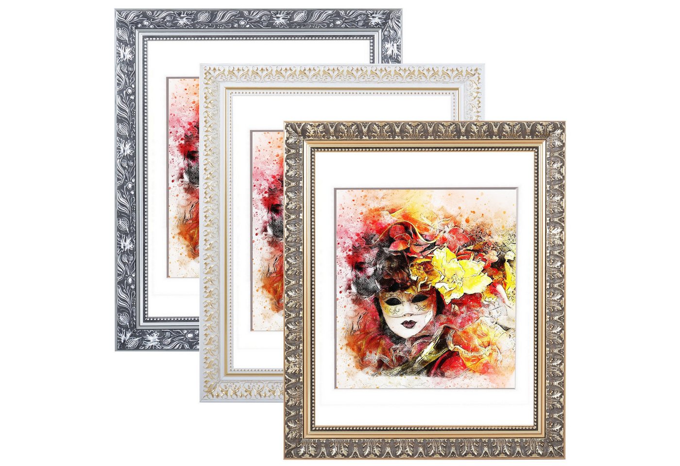 PCH[art] Bilderrahmen Holzrahmen WIEN Einzelrahmen Barock mit Passepartout, Fotorahmen in prunkvollen Look von PCH[art]