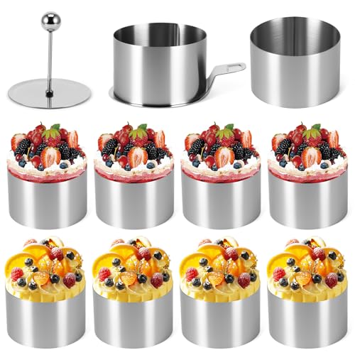 10 Stück Dessertringe und Speiseringe, 8cm Runde Backring Servierringe, Edelstahl Dessertringe mit Heber & Stampfer, Kleiner Kuchenring for Die Herstellung Von Keksen, Donuts Und Kuchenbackformen von PCXWTLN