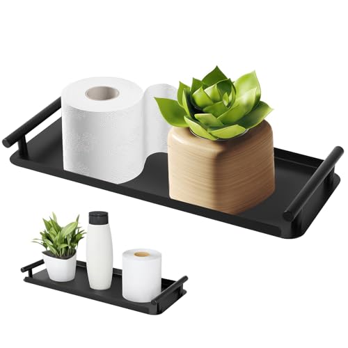 Badezimmertablett, Kohlenstoffstahl Badezimmer Tablett Schwarz Dekotablett Seifenspender Tablett mit Griff Schmuckschale für Deko Badezimmer Badewanne Küchenspüle Toilette - 35,5 x 14,7cm von PCXWTLN