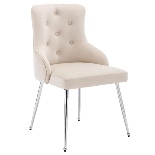 PCXWTLN 2er Set Esszimmerstuhl mit Knopfmuster, Gepolsterter Sessel, Stühle mit Metallbeinen, Moderner Loungesessel, Schlafzimmer-Wohnzimmerstuhl mit Lendenkissen,87.5 * 54.5 * 58.5CM (Grau) von PCXWTLN