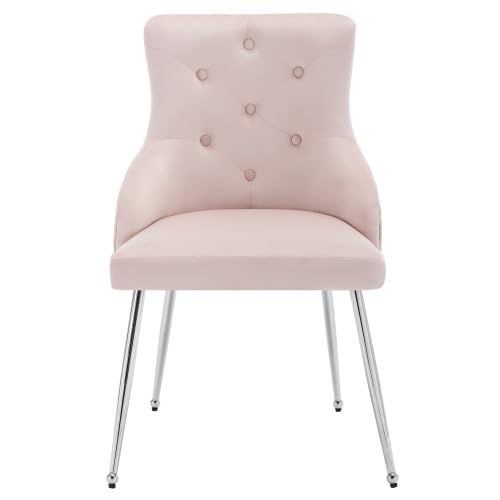 PCXWTLN 2er Set Esszimmerstuhl mit Knopfmuster, Gepolsterter Sessel, Stühle mit Metallbeinen, Moderner Loungesessel, Schlafzimmer-Wohnzimmerstuhl mit Lendenkissen,87.5 * 54.5 * 58.5CM (Rosa) von PCXWTLN