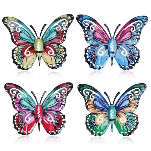 PCXWTLN 4 Stücke Metall Schmetterling Wanddeko Schmetterling Gartendeko Metall Wohnzimmer Home Wanddekoration Modern Wandkunst für Garten Balkon Hof Zäune Wohnzimmer Schlafzimmer von PCXWTLN