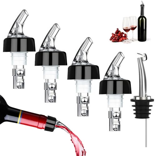 PCXWTLN 5 Stücke Flaschenausgießer Set, 4 pcs 2cl Bottle Pour Spouts und 1 Weinausgießer, Spirituosen 2cl Dosierer für Flaschen, Spirituosen Ausgiesser für für Home Flasche Bar Cocktails Partys von PCXWTLN