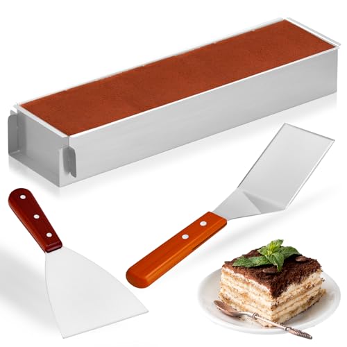 PCXWTLN Backform Rechteckig, 6cm Hohe,Edelstahl Backrahmen Rechteckig Verstellbar Backform Tiramisu Form mit 2 Pfannenwender für Tortenzubereitung Toast Brote Backen Schichttorten Backen von PCXWTLN