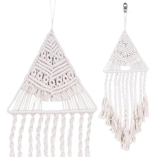 PCXWTLN Boho Makramee Wandbehang mit Quasten, Wandteppich Boho Handgefertigt Gewebte Beige Wandbehang Geometrischer Baumwolle Tapisserie für Geschenke Wohnzimmer Schlafzimmer Decor - 72 cm (Beige) von PCXWTLN