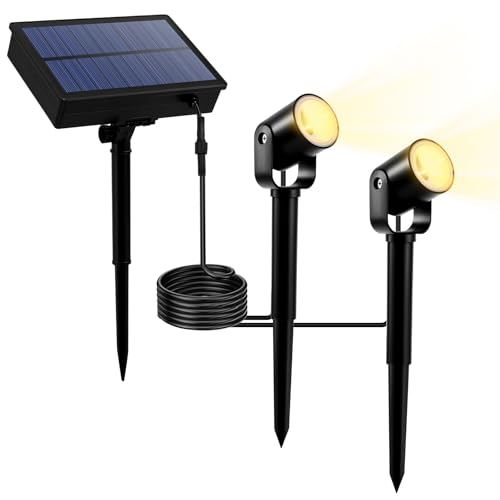 PCXWTLN Gartenstrahler Solar, 1200mah Warmweiß Solar Strahler Intelligent Solarlampen mit 2 Modi, Wasserdichter Strahler mit Ständer für Außen Garten Rasen Terrasse Baum Hof (2) von PCXWTLN