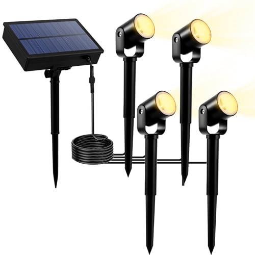 PCXWTLN Gartenstrahler Solar, 1200mah Warmweiß Solar Strahler Intelligent Solarlampen mit 2 Modi, Wasserdichter Strahler mit Ständer für Außen Garten Rasen Terrasse Baum Hof (4) von PCXWTLN