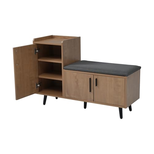 PCXWTLN Kleiner Schuhschrank mit Sitzbank, Moderne Schuhtruhe Sitzbank mit DREI Stauraumtüren, Mit asymmetrischen Metallgriffen und Mehreren Ebenen zur Aufbewahrung, 100×34×69 cm von PCXWTLN