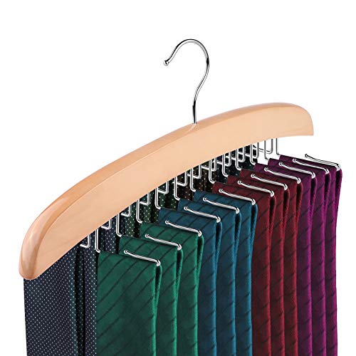 PCXWTLN Krawattenhalter, Krawattenbügel mit 24 Bindung für Ihren Wandschrank-Organisator hölzerner Bindung-Aufhänger einzelne Haken um 360° drehbaren Metallhaken, für Ihren Wandschrank-Organisator von PCXWTLN