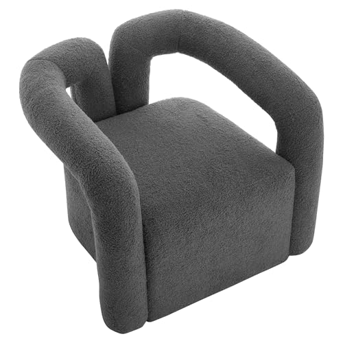 PCXWTLN Moderne Kunstpelz Stuhl, Stoff Wide Cutout Arm Design Teddy gepolstert Single Sofa bequem und flauschig Lesesessel für Wohnzimmer Schlafzimmer Ecke, grau von PCXWTLN