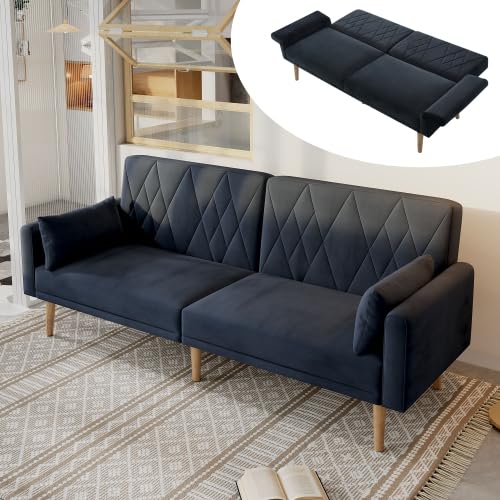 Schlafsofa mit Schlaffunktion Schlafsofa mit Schlaffunktion, Klappbares Schlafcouch aus Samtstoff, geeignet für Wohnzimmer, Schlafzimmer, Heimkino, Gästezimmer. 180x 75 x 82cm (Schwarz) von PCXWTLN