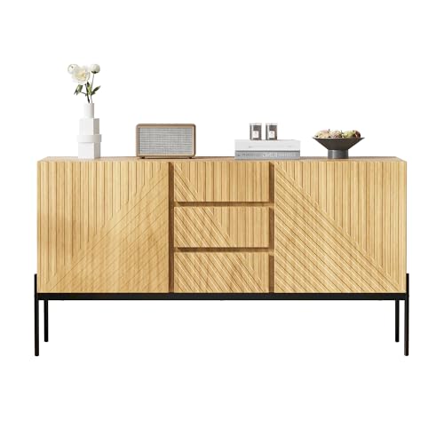 PCXWTLN Sideboard mit 2 Türen und 3 Schubladen, Metallbeinen TV-Schrank Buffet Kommode mit Linien-Design für Wohnzimmer & Küche, B140×T40×H75 cm PCXWTLN Sideboard mit 2 Türen und 3 Schubladen, Metallbeinen TV-Schrank Buffet Kommode mit Linien-Design für Wohnzimmer & Küche, B140×T40×H75 cm von PCXWTLN