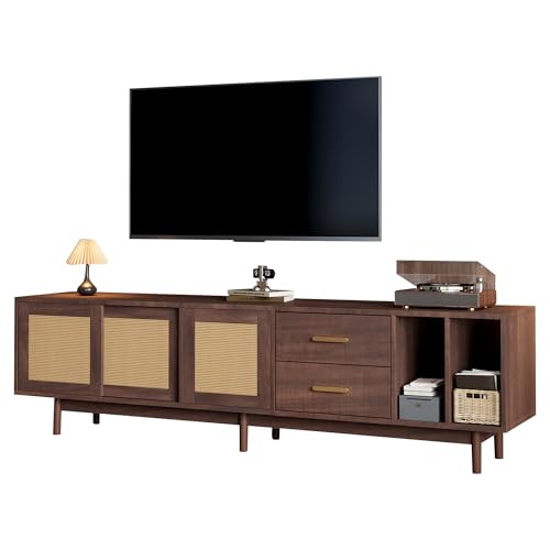 PCXWTLN TV-Schrank, Lowboard für Fernseher bis zu 75 Zoll TV-Ständer aus braunem Rattan-MDF-Material Multifunktionaler Wohnzimmerschrank für Wohn- und Schlafzimmer, 190 x 40 x 52CM PCXWTLN TV-Schrank, Lowboard für Fernseher bis zu 75 Zoll TV-Ständer aus braunem Rattan-MDF-Material Multifunktionaler Wohnzimmerschrank für Wohn- und Schlafzimmer, 190 x 40 x 52CM von PCXWTLN