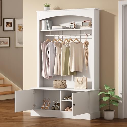 PCXWTLN Weiß Garderoben-Set, Weißer Eingangsschrank Schuhschränke Kleiderschrank-Schuhaufbewahrung, Flurtrockenständer Freistehend, Platzsparend, Eingangsbereich, Flur (120 * 40 * 190CM) von PCXWTLN