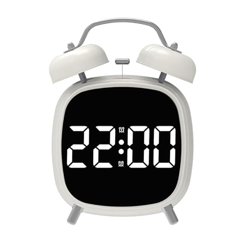 Wecker Digital, LED Nachttischwecker Digital Doppelglockenwecker Weiß mit großer Ziffernanzeige Lauter Alarm ohne Ticken USB Wiederaufladbar & Batteriebetrieb Schlummerfunktion für Tiefschläfer von PCXWTLN