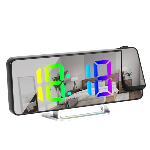 Wecker mit Projektion, Digital Alarm Clock mit Temperatur Datum 12/24h Einstellbare Helligkeit Lautstärke, Wecker Digital 180° Drehbarem Projektor für Kinder Senioren Reisen Nachttisch Büro von PCXWTLN