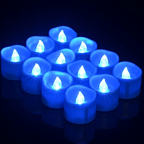 PChero LED Kerzen mit Timer, 12 Stück Flackernde flammenlose Teelichter batteriebetriebene elektrische Kerzenlichter für Zuhause Hochzeit Datum Dekoration – Blau von PChero