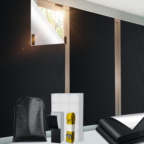 PChero 100% Fenster Verdunkelung, 2 Stück 300x145cm Schwarz Verdunkelungsrollo Dachfenster Ohne Bohren Verdunklungsfolie Lichtundurchlässig Verdunklungsstoff für Fenster Abdunkeln Innen von PChero