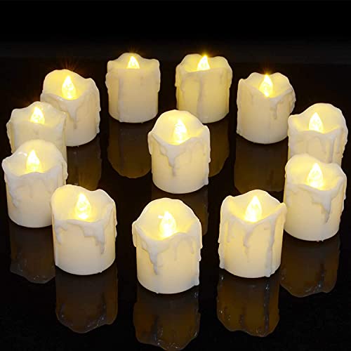 PChero LED Teelichter mit 6 Stunden Timer, 12er Set Elektrische Flammenlose LED Kerzen Flackernde Flamme mit Batterie und Timerfunktion für Halloween Weihnachten Silvester Party Zimmer Kürbis Deko von PChero