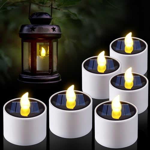 PChero Solar Wiederaufladbare Kerzen Outdoor Wasserdicht, 6 Stück LED Elektrische Teelichter Kerzen Flackernd mit Aufladbar Batterie für für Laterne Garten Camping Außen Deko von PChero