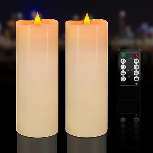 PChero Echtes Wachs LED Stumpenkerzen, 2 Stück Batteriebetrieben Kerzen mit Fernbedienung Flackernde Flammenlose Elektrisch für Heimat Zimmer Tisch Hochzeit Weihnachten Dekoration – Warmgelb von PChero