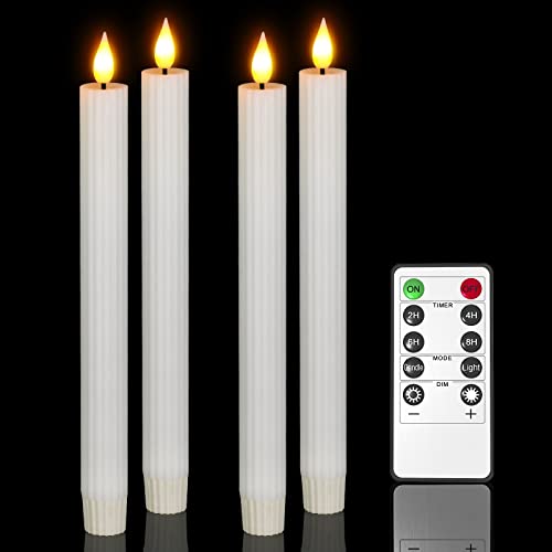 PChero LED Echtwachs Stabkerzen mit Fernbedienung, 4 Stück Flackernde Flammenlose Batteriebetrieben weiß Kerzen LED Beleuchtung für Heimat Xmas Hochzeit Kamin Dekoration – Warmweiß von PChero