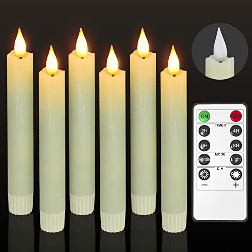 PChero LED Flammenlose Stabkerzen mit Fernbedienung, 6 Stück Echtwachs Batteriebetriebene Kerzen Elfenbein Elektrisch Flackernde Licht for Weihnachten Heimat Zimmer Dekoration –Warmweiß von PChero