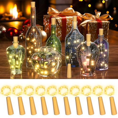 PChero 10er LED Flaschenlicht mit Timer, 2M 20 LEDs Weinflasche Flaschenlichterkette Korken Lichterkette für DIY Flaschen Hochzeit Party Innen Dekoration, Warmweiß von PChero