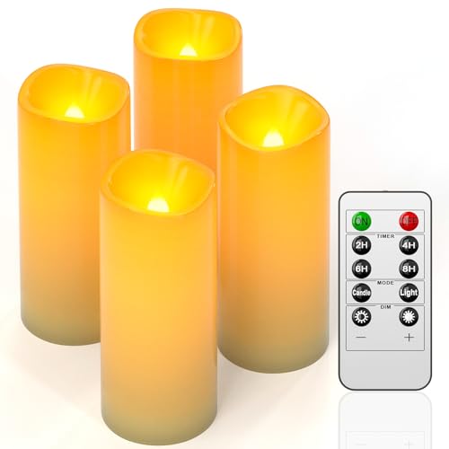 PChero LED Kerzen Outdoor mit Fernbedienung, 4er Elektrische Stumpenkerzen LED Kerzen mit Timer Wasserdicht Gartendeko für Innen Draußen Garten Terrassen Tisch Deko von PChero