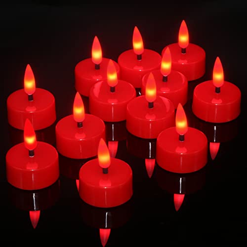 PChero LED Rote Teelichter mit Timer, 12 Stück Batteriebetrieben Flammenlose Kerzen mit 3D Docht Flackernde Elektrisch Teelichter für Halloween Weihnachten Heimat Party Dekoration von PChero