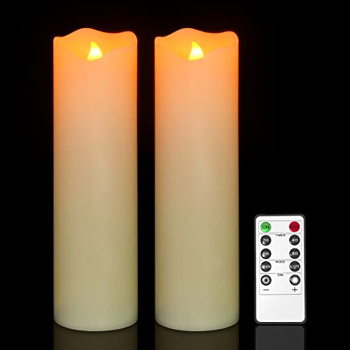 PChero LED Stumpenkerzen Echtwachs, 10" Batteriebetriebene Kerzenlichter mit Fernbedienung Flackernde Flammenlose Kerzen für Zimmer Hochzeit Datum Dekoration - [2 Stück] von PChero