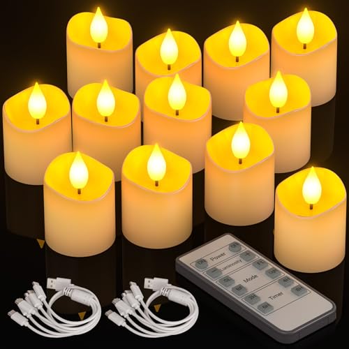 PChero LED Teelichter Wiederaufladbar mit Timer Fernbedienung, 12er Set LED Elektrische Kerzen Aufladbar Flackernd mit Batterie und Timerfunktion für Halloween Zimmer Silvester Kürbis Deko Weihnachten PChero LED Teelichter Wiederaufladbar mit Timer Fernbedienung, 12er Set LED Elektrische Kerzen Aufladbar Flackernd mit Batterie und Timerfunktion für Halloween Zimmer Silvester Kürbis Deko Weihnachten von PChero