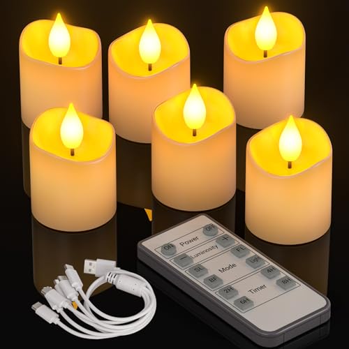 PChero LED Teelichter Wiederaufladbar mit Timer Fernbedienung, 6er Set LED Elektrische Kerzen Aufladbar Flackernd mit Batterie und Timerfunktion für Halloween Zimmer Silvester Kürbis Deko Weihnachten PChero LED Teelichter Wiederaufladbar mit Timer Fernbedienung, 6er Set LED Elektrische Kerzen Aufladbar Flackernd mit Batterie und Timerfunktion für Halloween Zimmer Silvester Kürbis Deko Weihnachten von PChero