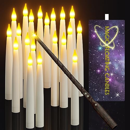 PChero Schwebende Kerzen mit Zauberstab, 20er SetLEDElektrische Stabkerzen Fliegende Kerzen mit Fernbedienung Flackernde Flame Floating Candles für Halloween Party Deko Weihnachten von PChero