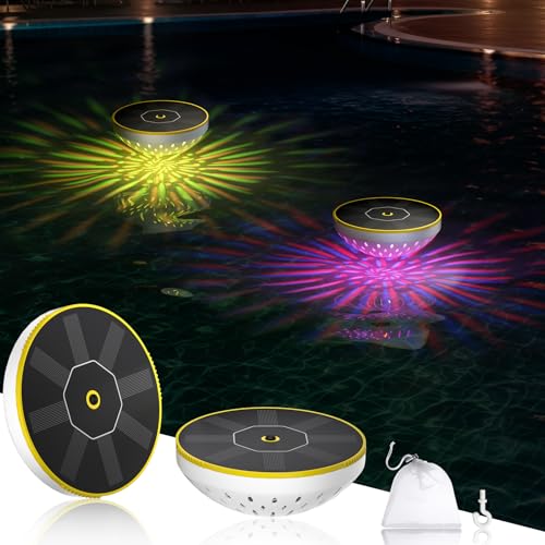 PChero Solar Poolbeleuchtung, 2er LED RGB Farbwechse Teichbeleuchtung Schwimmende Pool Licht IPX8 Wasserdicht Teichlicht für Pool Teich Garten Baum Außen Deko von PChero