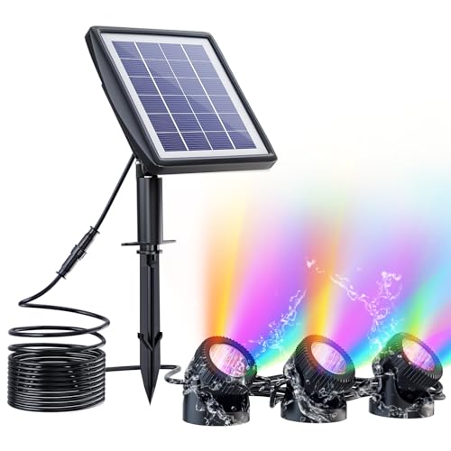 PChero Teichbeleuchtung Solar, RGB Unterwasser Licht Pool LED Unterwasserbeleuchtung IP68 Wasserdicht Teichzubehör für Teich Deko Garten Brunnen Wasserfall Außen von PChero