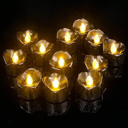 PChero Schwarze LED Teelichter, 12 Stück Batteriebetrieben Kerzen Lichter Elektrisch Flammenlose Flackernde Teelichter für Halloween Party Heimat Dekoration – Warmes Gelb von PChero