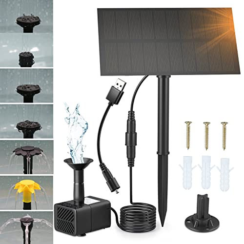 Solar Springbrunnen Pumpe, PChero Mini Solarbetriebene Teichpumpe Wasserpumpe wasserspiel Pumpe mit 6 Düsen für Vogelbad Teich Pool Garten Aussen Dekoration von PChero