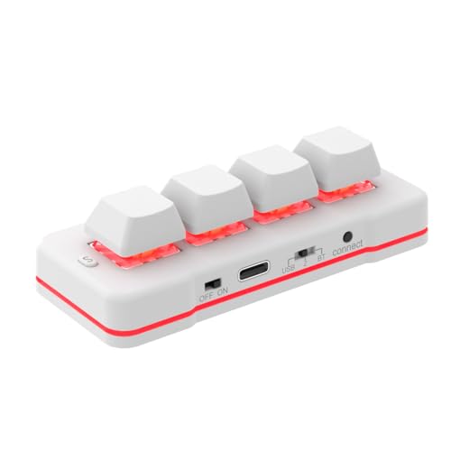 4-Tasten-Mini-Tastatur USB Wired & BT Wireless Mini Keyboard Customized Programmierbare Computer-Tastatur Maus für Video Game Control Office Work Notenblatt Page Turner HID (Weiß) von PCsensor