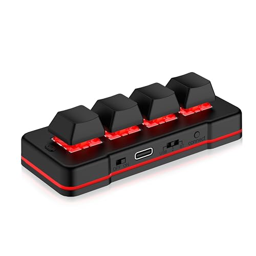 4-Tasten-Mini-Tastatur USB Wired & BT Wireless Mini Keyboard Customized Programmierbare Computer-Tastatur Maus für Video Game Control Office Work Sheet Music Page Turner HID (Black) von PCsensor