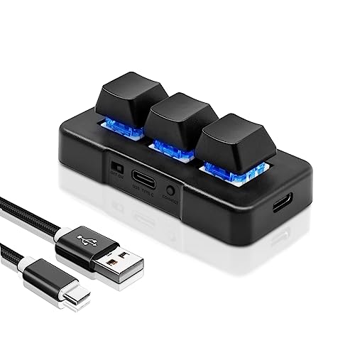 PCsensor Mini-Tastatur mit 3 Tasten, USB Typ C, kabelgebunden, mechanische Gaming-Tastatur, Hotkey, individuelles Programm mit RGB-LED, für Gaming, OSU, Büroarbeit von PCsensor