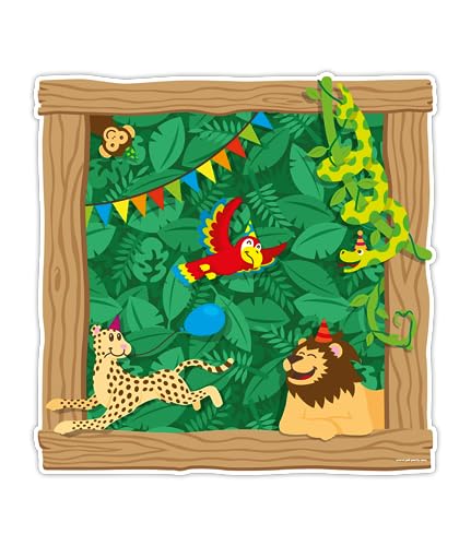 PD-Party 7005058 Party Dekoration Signs| Speziell Thema| Partei Dekoration Fenster Zeichen - Jungle, Mehrfarbig, 50cm Länge x 50cm Breite x 0.1cm Höhe von PD-Party