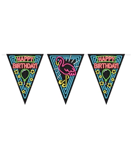 PD-Party 7012913 Neon Party Flaggen Dekoration - Happy Birthday, Mehrfarbig, Festliche, Partei Zeit, Neon, Bunting, 1000cm Länge X 30cm Breite X 0.1cm Höhe von PD-Party